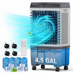 New Portable Evaporative Air Cooler, 3-in-1 Swamp Cooler, 3 Speeds, Large Water Tank and Wheels for Home, Office, Commercial Use  New in box T-PAC24-0