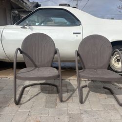 two mid-century modern vintage metal patio chairs, Claremont Mesa