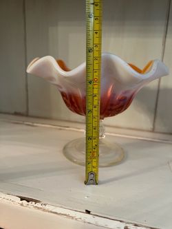 Dugan Ruffled Coin Spot Compote Iridescent Opal Marigold Carnival Glass