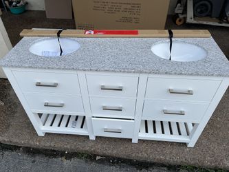 Home Decorators Collection Fraser 60 in. W Bath Vanity in White with Granite Vanity Top in White wit