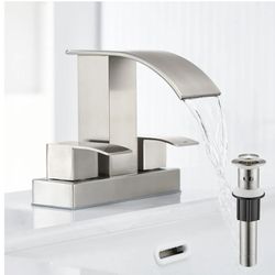 2696: New Waterfall Bathroom Sink Faucet Set with Pop Up Drain Stopper & Supply Lines - 4 Inch 2 Handles Centerset Faucet 2 or 3 Hole Lavatory Faucet 