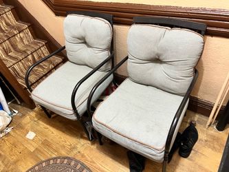 Set of 2 Outdoor Patio Chairs – Metal Frame, Cushioned – $40 OBO