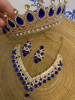 Quince crown and jewelry set Royal blue and gold