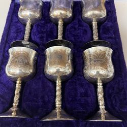 Vintage Silver Goblet Set-6 Pieces With Original Case