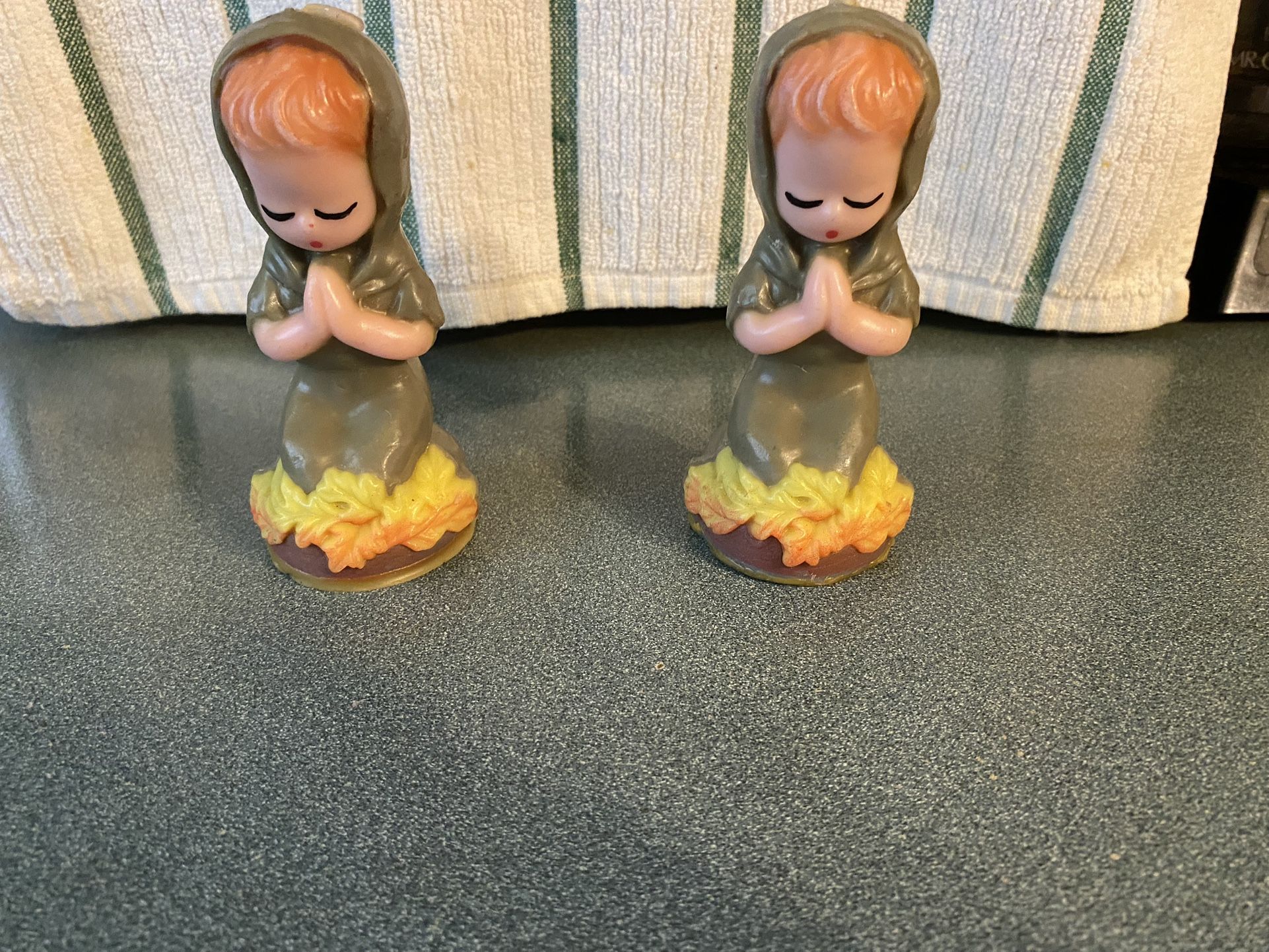 Antique/vintage Wax Candles Praying Girls