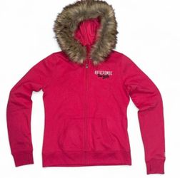 Abercrombie & Fitch pink fur hooded zip up