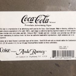 Coca-Cola Bottle Metal Porcelain Sign 12 x 12 inch Coke Vintage Look Classic '90. 1990 Ande Rooney