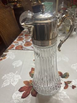 Beautiful Vintage XL Silver Plated And Crystal Pitcher And Warmer Set