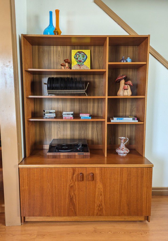 MCM Danish Modern Teak Record Player Stand & Bookshelf Wall Unit Made in Denmark!