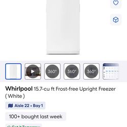 New Whirlpool 15.7 Cu Ft Frost Free Upright Freezer with LED Lighting