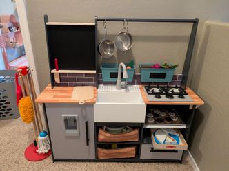 Wooden kids kitchen and accessories
