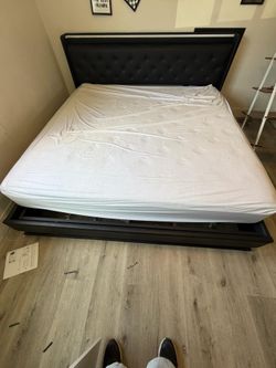 King faux leather bed with extra firm mattress