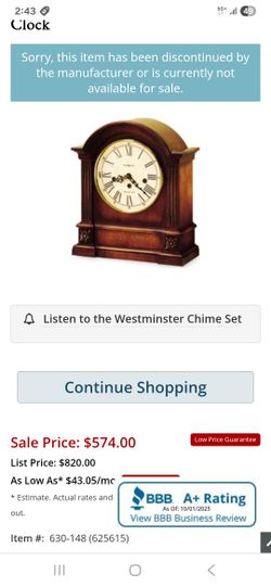 Howard Miller Westminster Chime Mantel Clock