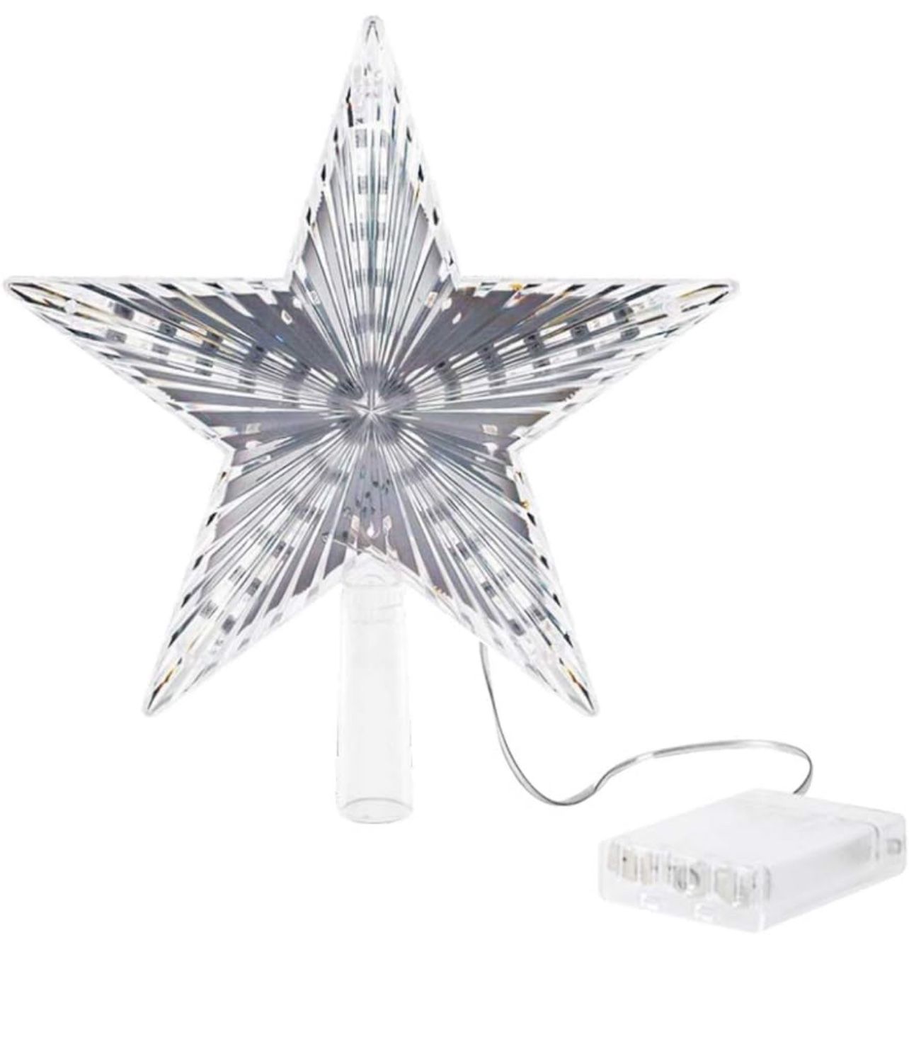 Brandnew 9 Inch Glitter Silver Star Tree Topper - Classic Star Tree Topper with 31 LED and Battery Powered Warm White Clear Tree Topper Light for Chri