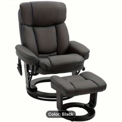 Leather Massage Recliner Chair with Ottoman 10 Point Vibration Swiveling Armchair, Black