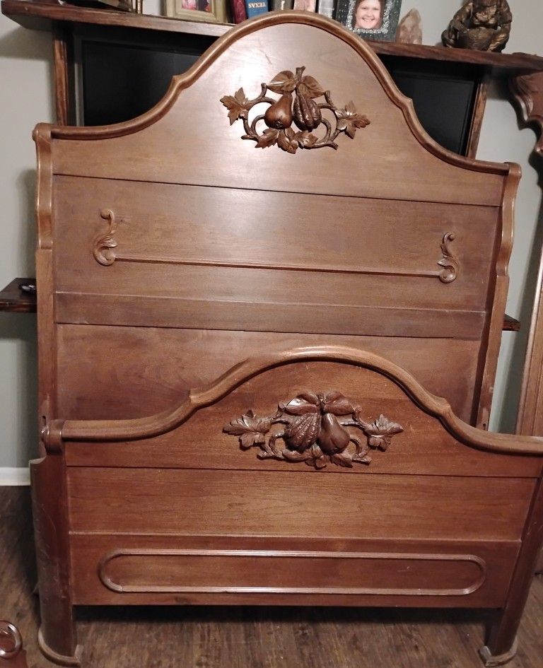 Antique Eastlake Victorian (Full) 18th Century Black Forest Walnut Hand Carved