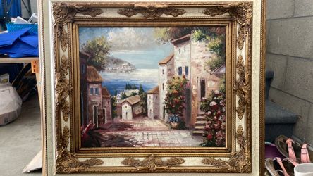 Mediterranean coastal village painting