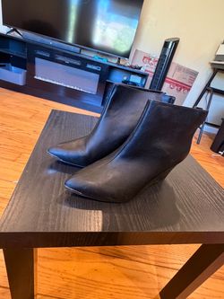 Wide Black  Pointed-Toe Wedge Ankle Boots