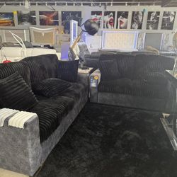 2 Pc Black Corduroy Sofa And Love Only $999