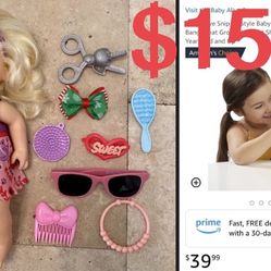 $15 Baby Alive Snip n Style Baby Blonde Hair Talking Doll with Bangs That Grow