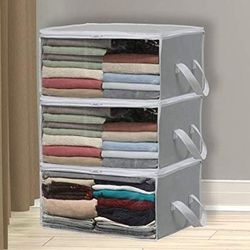 NEW 3 Pack of Foldable Closet Organizer Clothing Storage Boxes (Gray Grey / clothes