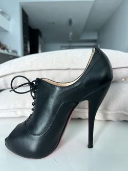 Christian Louboutin, Lady Derby, Black Leather, 36, Lace Up/peep Toe