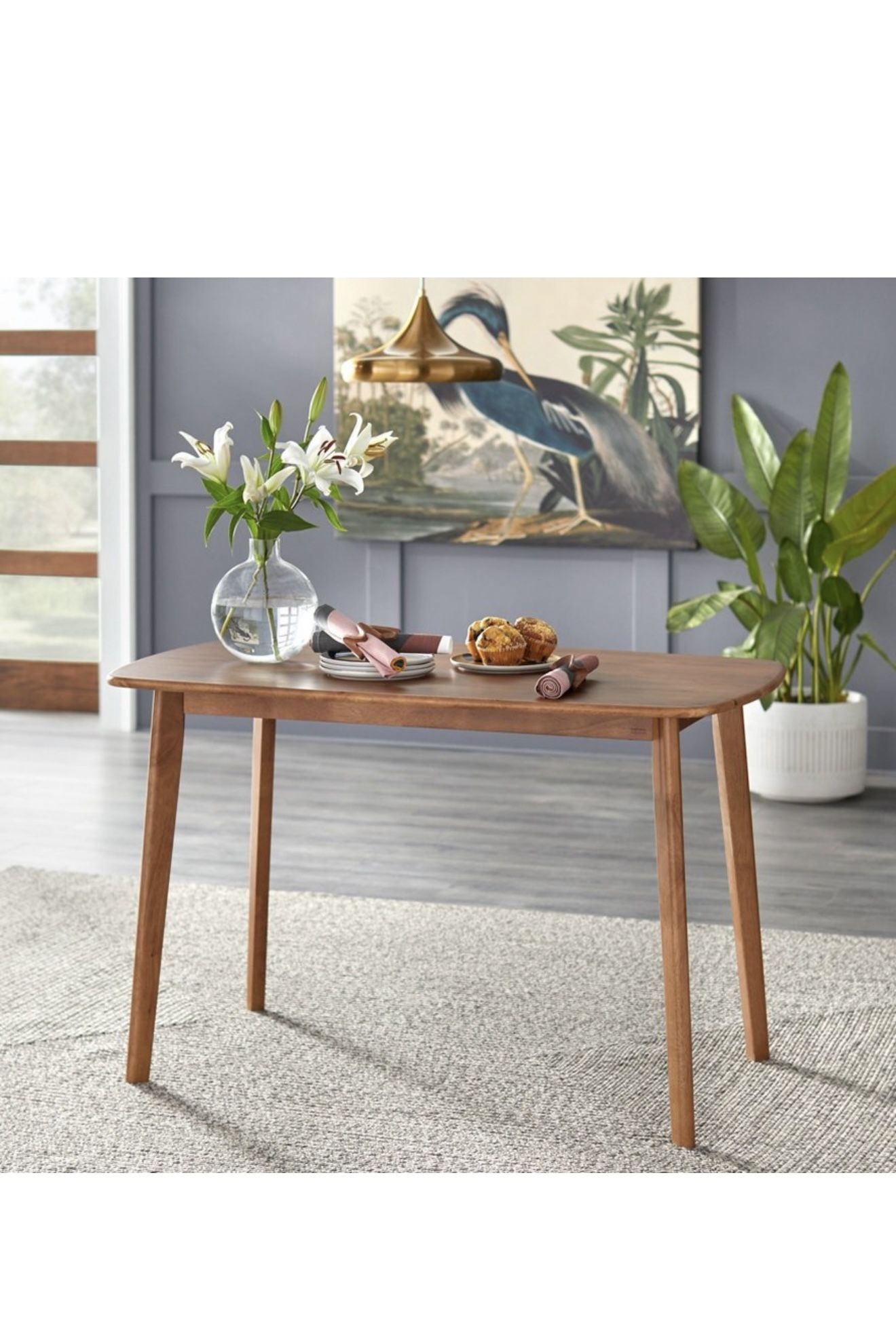 Brand New Mid-Century Modern Rectangular Dining Table-Walnut Finish