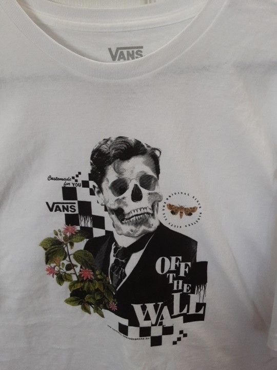 Vans T Shirt Size L White Short Sleeves Skull Graphic