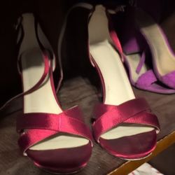 Women’s Magenta Satin Ankle-Strap Heels