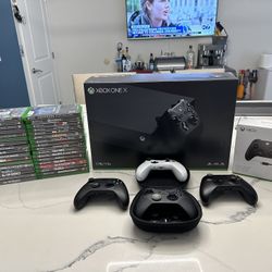 Xbox One X w/ 4 Controllers &  34 Games