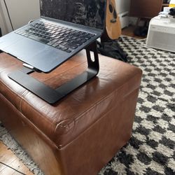 Brown faux leather ottoman with storage 
