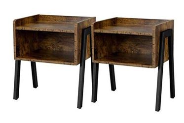 Industrial Nightstand Rustic with Storage Drawer, Set of 2 Sofa End Tables Bed Side Living Room Stackable