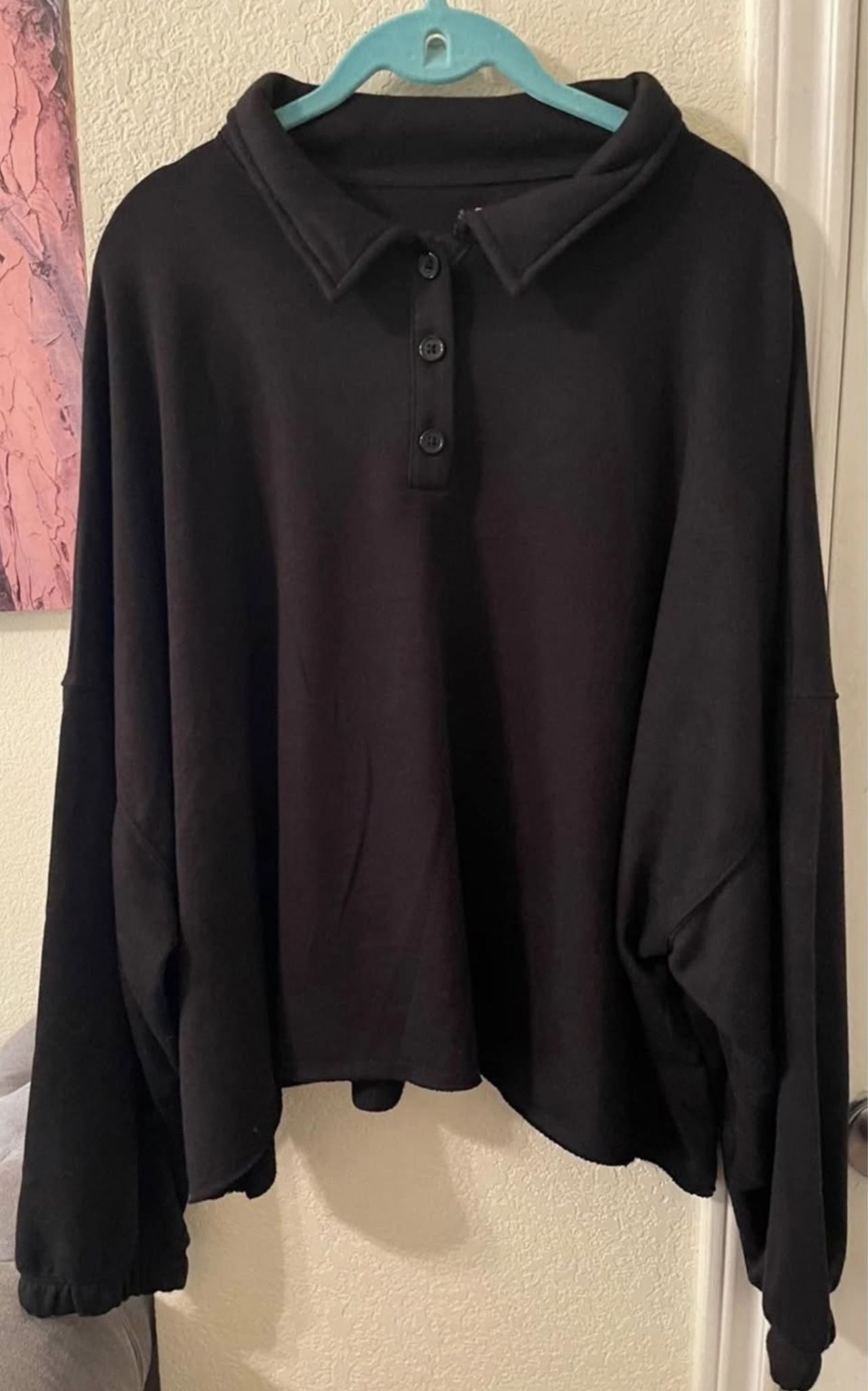 Plus Size Womens oversized Black Collared sweatshirt size 2X NEW