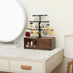 Jewelry Tree Stand Organizer With 2 Drawers