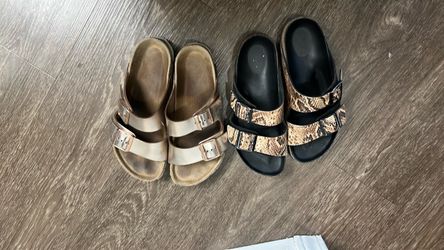 Two Pairs of Double-Strap Slide Sandals