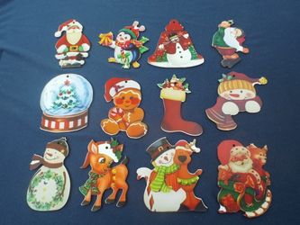 12 Different styles Christmas Ornaments, Wooden Holiday Decor, Set of 12