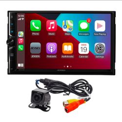 JENSEN J3CA7W 7-inch Double DIN Certified Wireless Apple Carplay Android Auto Car Stereo & BUCAM100J Backup Camera Bundle