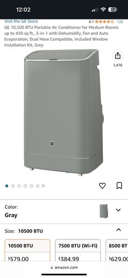 NEW GE 10,500 BTU Portable Air Conditioner 3-in-1 with Dehumidify, Fan and Auto Evaporation,