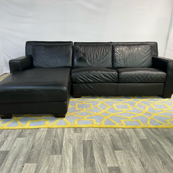 ( Delivery Available ) Chateau d'Ax Black Leather Sectional Couch
