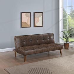 Futon Dark Coffee Faux Leather, Brown legs. New Especial price 