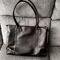 Vintage Solo New York Brown Leather Laptop Tote w Multiple Compartments & Metal Feet