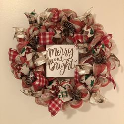 Merry and Bright Christmas Holiday Wreath