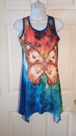 Women's Sleeveless Sundress Butterflies Printed Tank Casual Beach Dress Size L