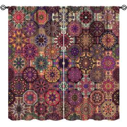 Mandala Blackout Curtains Colorful Boho Ethnic Retro Mandala Flowers Geometric Art Print Bedroom Living Room Rod Pocket Decoration Window Drapes 2 Pan