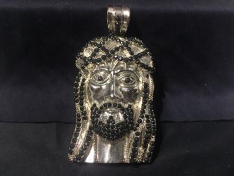 Jesus Silver Plated Necklace Charm Black