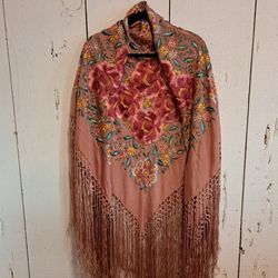 Vintage Pink Embroidered Flamenco Shawl
