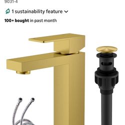 Brushed Gold Bathroom Faucets, Modern Single Hole Lavatory Vanity Faucet. 