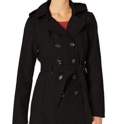 Sebby Collection Women's Soft Shell Trench Coat w/Detachable Hood Black Size S