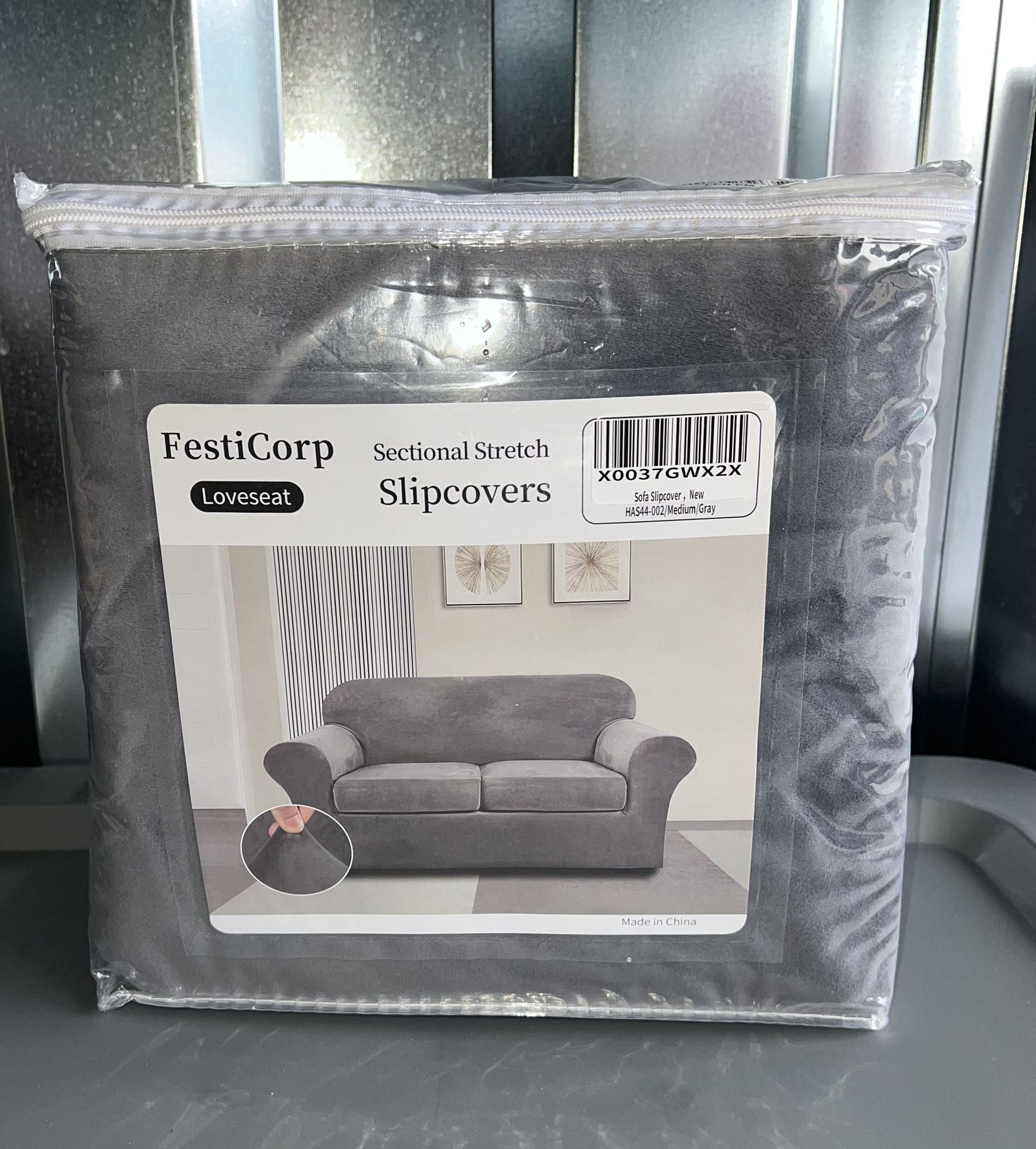 FestiCorp loveseat Sectional Stretch Sofa Slipcover, New HAS44-002/Medium/Gray