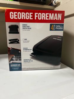 George Foreman 4-Serving Removable Plate Electric Grill and Panini Press, George Tough Non-Stick Coating, Drip Tray Catches Grease, Black